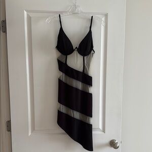 Black and Sheer Striped Asymmetrical Dress